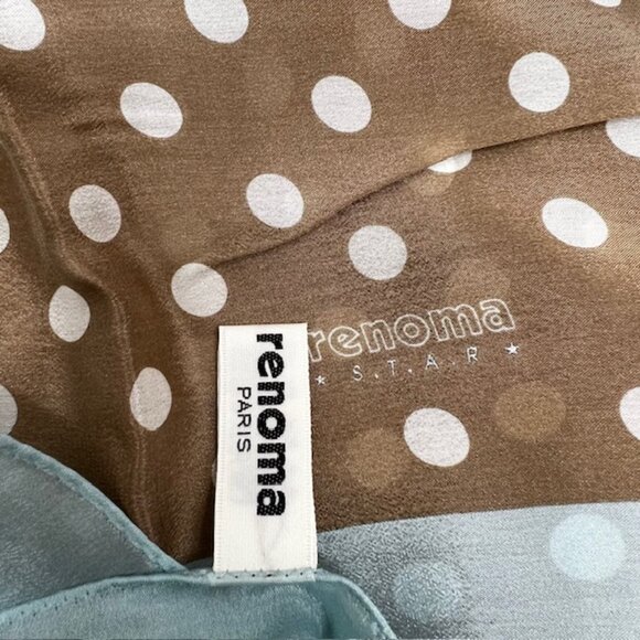 Unused Renoma Paris scarf , 100% Silk, Light blue olive brown dott 31"x31"(29) - Picture 4 of 10